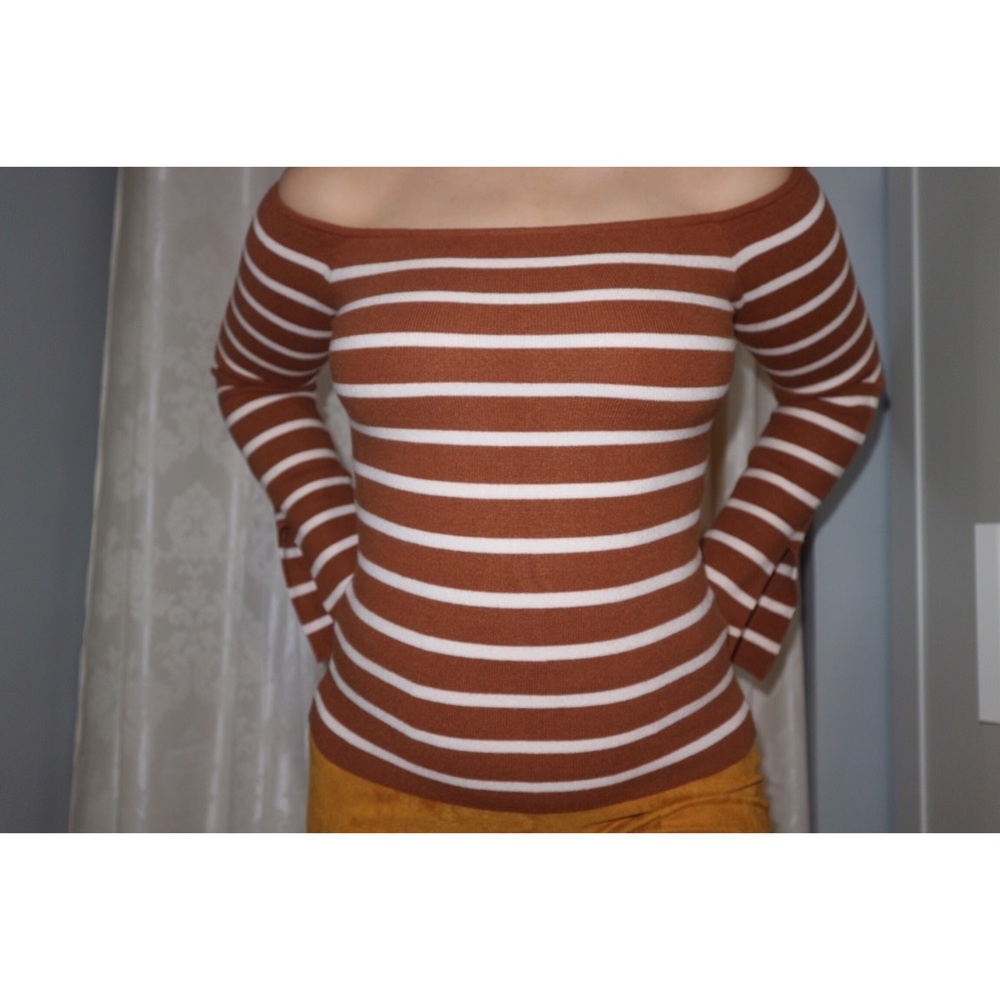 Stripe off the shoulder sweater